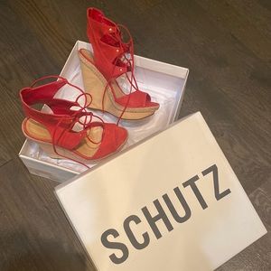 Schutz beautiful soft red suede wedges. Size 11. Perfect condition.